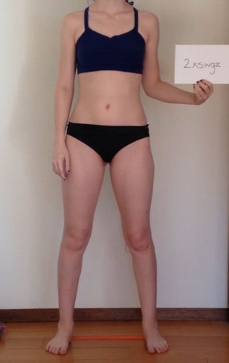 A before and after photo of a 5'2" female showing a snapshot of 112 pounds at a height of 5'2