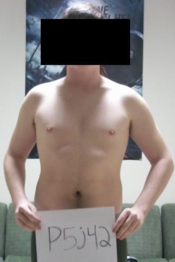 A before and after photo of a 6'0" male showing a snapshot of 174 pounds at a height of 6'0