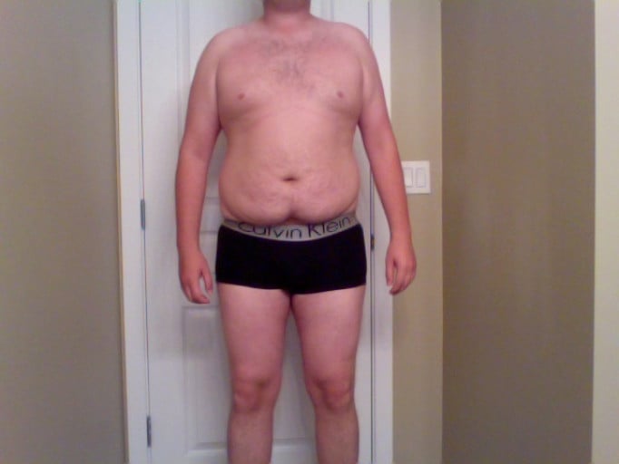 A before and after photo of a 6'1" male showing a snapshot of 222 pounds at a height of 6'1