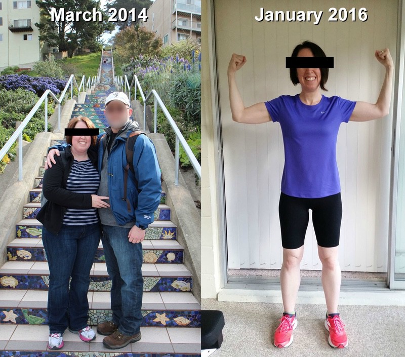 Before and After 86 lbs Fat Loss 5 feet 4 Female 206 lbs to 120 lbs