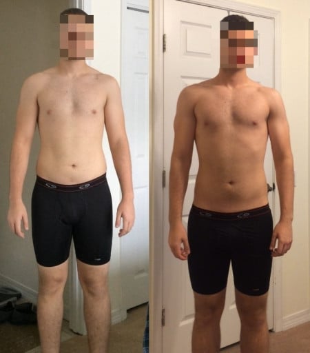 A before and after photo of a 6'0" male showing a weight loss from 191 pounds to 184 pounds. A respectable loss of 7 pounds.