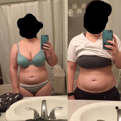 A picture of a 5'2" female showing a weight loss from 176 pounds to 169 pounds. A respectable loss of 7 pounds.