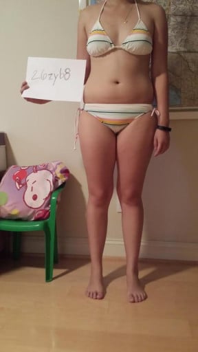 A progress pic of a 5'3" woman showing a snapshot of 127 pounds at a height of 5'3