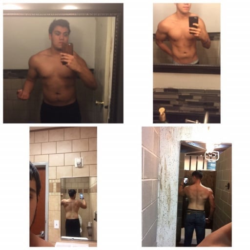 A picture of a 6'0" male showing a weight loss from 210 pounds to 180 pounds. A net loss of 30 pounds.