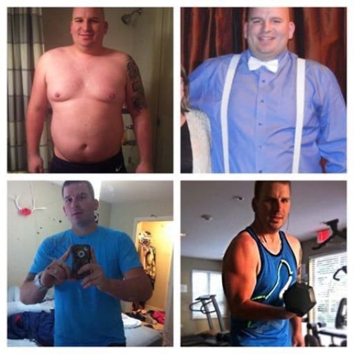 A progress pic of a 5'11" man showing a fat loss from 270 pounds to 210 pounds. A respectable loss of 60 pounds.
