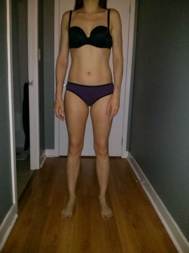 A progress pic of a 5'8" woman showing a snapshot of 135 pounds at a height of 5'8