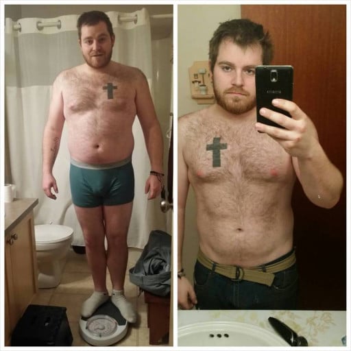A photo of a 5'10" man showing a weight cut from 227 pounds to 204 pounds. A total loss of 23 pounds.