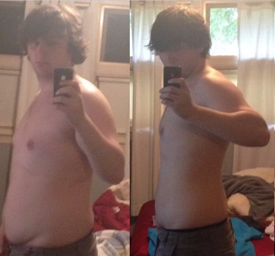 A picture of a 5'9" male showing a weight loss from 215 pounds to 184 pounds. A net loss of 31 pounds.