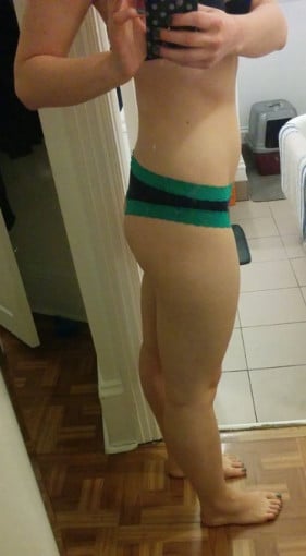 A progress pic of a 5'7" woman showing a weight cut from 160 pounds to 135 pounds. A total loss of 25 pounds.