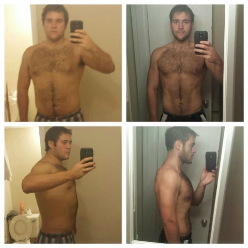 A photo of a 6'5" man showing a weight cut from 320 pounds to 220 pounds. A total loss of 100 pounds.