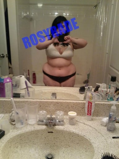 A progress pic of a 5'1" woman showing a weight cut from 234 pounds to 217 pounds. A total loss of 17 pounds.