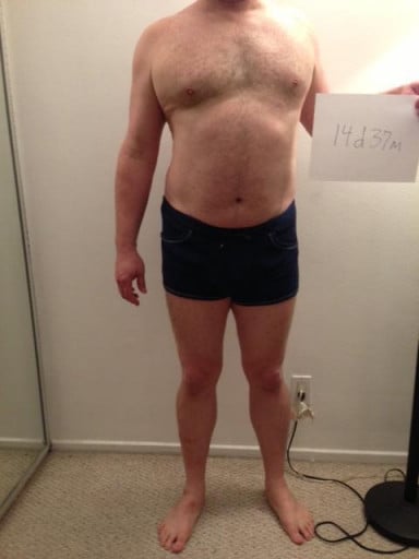 A picture of a 6'0" male showing a weight reduction from 238 pounds to 228 pounds. A total loss of 10 pounds.