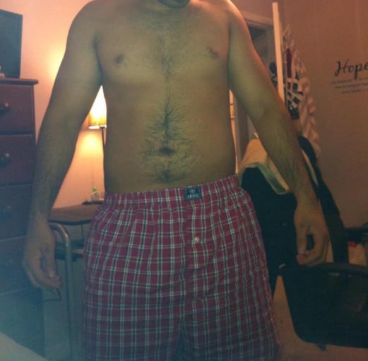 A picture of a 5'7" male showing a fat loss from 150 pounds to 125 pounds. A total loss of 25 pounds.