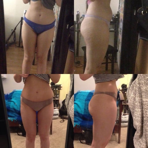 A photo of a 5'5" woman showing a weight cut from 165 pounds to 135 pounds. A respectable loss of 30 pounds.