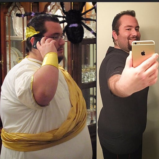 A photo of a 5'11" man showing a weight loss from 472 pounds to 291 pounds. A respectable loss of 181 pounds.