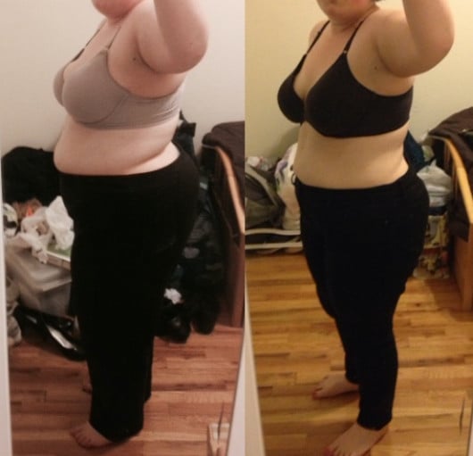 5 foot 4 Female Before and After 45 lbs Fat Loss 250 lbs to 205 lbs