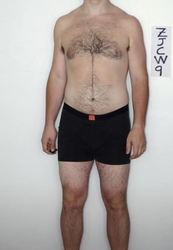 A before and after photo of a 6'0" male showing a snapshot of 195 pounds at a height of 6'0