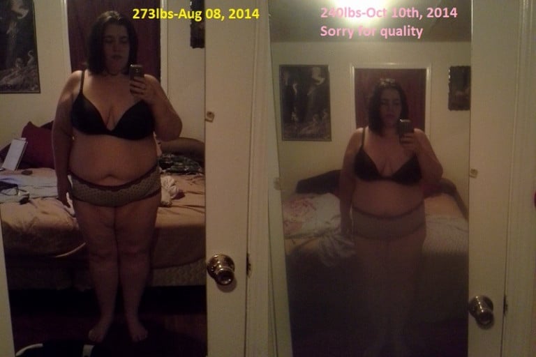 A before and after photo of a 5'6" female showing a weight bulk from 170 pounds to 180 pounds. A respectable gain of 10 pounds.