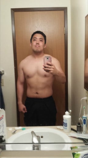 A progress pic of a 5'9" man showing a weight loss from 230 pounds to 175 pounds. A respectable loss of 55 pounds.