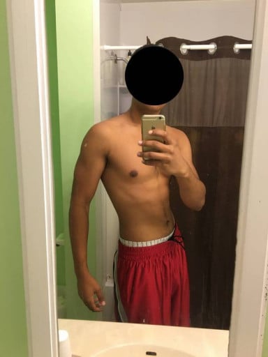 A before and after photo of a 6'1" male showing a snapshot of 163 pounds at a height of 6'1