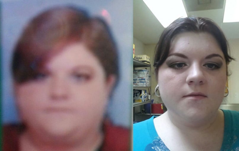 A picture of a 5'7" female showing a weight loss from 301 pounds to 261 pounds. A net loss of 40 pounds.