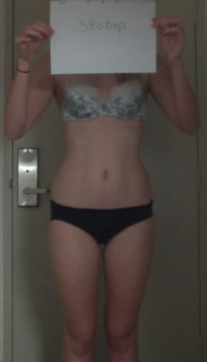 A photo of a 5'8" woman showing a snapshot of 134 pounds at a height of 5'8