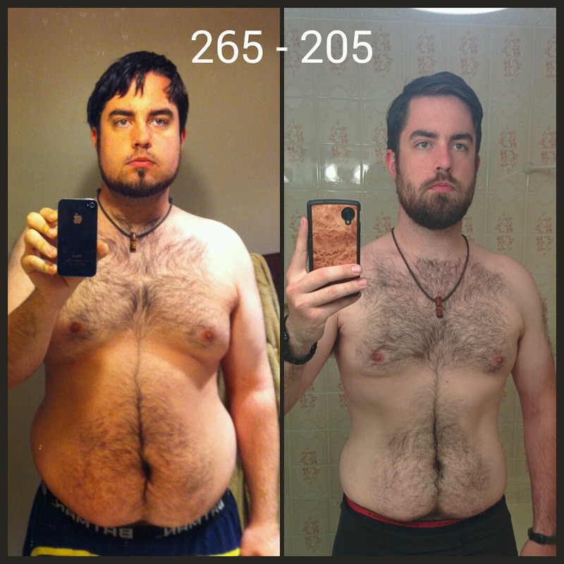 60 lbs Fat Loss Before and After 6 foot 2 Male 265 lbs to 205 lbs