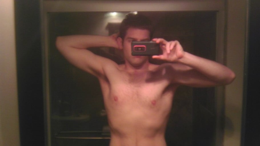 A progress pic of a 5'10" man showing a weight bulk from 160 pounds to 165 pounds. A total gain of 5 pounds.