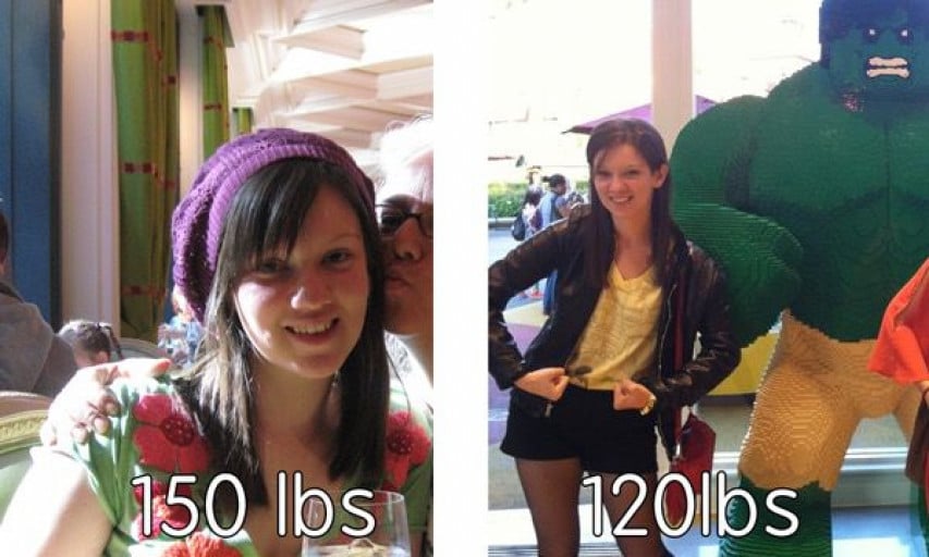 A photo of a 5'2" woman showing a weight loss from 155 pounds to 118 pounds. A net loss of 37 pounds.