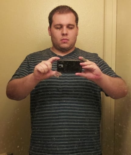 A picture of a 5'8" male showing a fat loss from 280 pounds to 175 pounds. A total loss of 105 pounds.