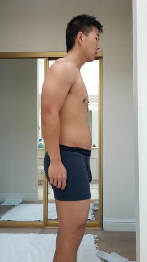 A photo of a 5'8" man showing a snapshot of 165 pounds at a height of 5'8