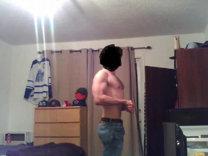 A photo of a 6'1" man showing a weight bulk from 154 pounds to 178 pounds. A total gain of 24 pounds.