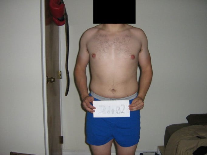 A before and after photo of a 5'7" male showing a snapshot of 172 pounds at a height of 5'7