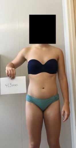 A photo of a 5'3" woman showing a snapshot of 118 pounds at a height of 5'3