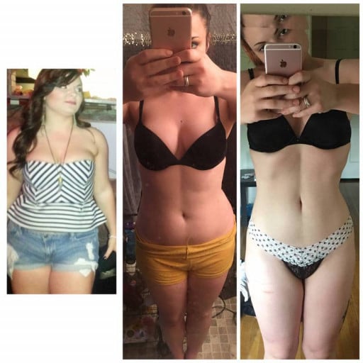 A picture of a 5'6" female showing a weight loss from 185 pounds to 173 pounds. A respectable loss of 12 pounds.