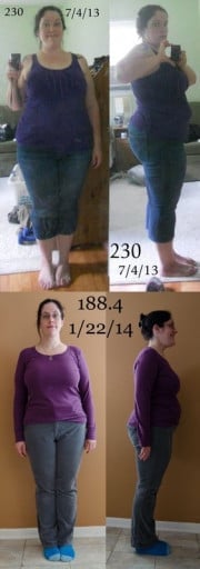 A photo of a 5'6" woman showing a weight cut from 240 pounds to 188 pounds. A respectable loss of 52 pounds.