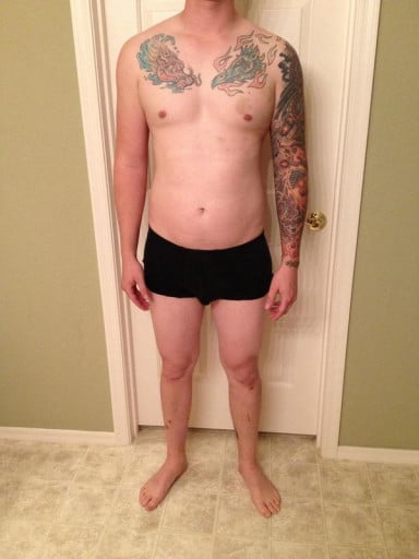 A before and after photo of a 6'2" male showing a snapshot of 195 pounds at a height of 6'2