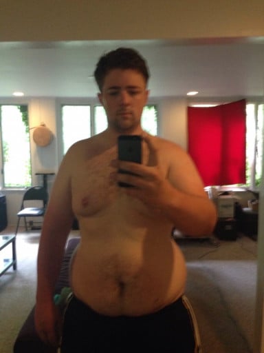 A picture of a 6'5" male showing a weight reduction from 360 pounds to 320 pounds. A respectable loss of 40 pounds.