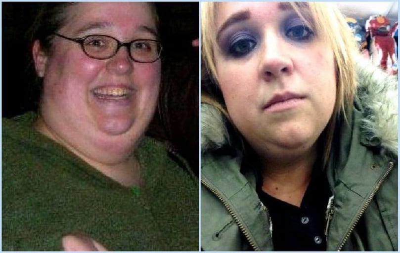 A picture of a 5'4" female showing a weight loss from 361 pounds to 271 pounds. A total loss of 90 pounds.
