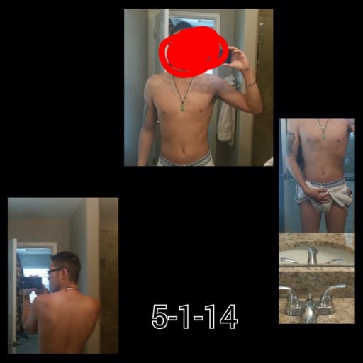 A progress pic of a 5'11" man showing a weight gain from 145 pounds to 165 pounds. A respectable gain of 20 pounds.