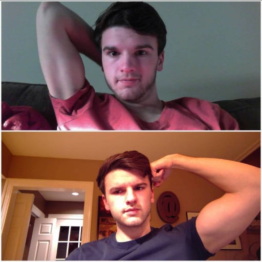 5 foot 10 Male Before and After 42 lbs Muscle Gain 116 lbs to 158 lbs