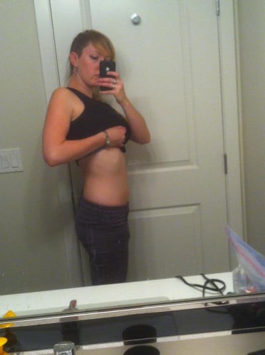 A picture of a 5'8" female showing a fat loss from 139 pounds to 134 pounds. A respectable loss of 5 pounds.