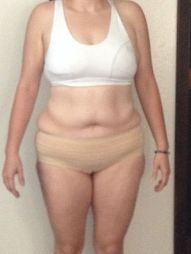 A progress pic of a 5'5" woman showing a snapshot of 163 pounds at a height of 5'5