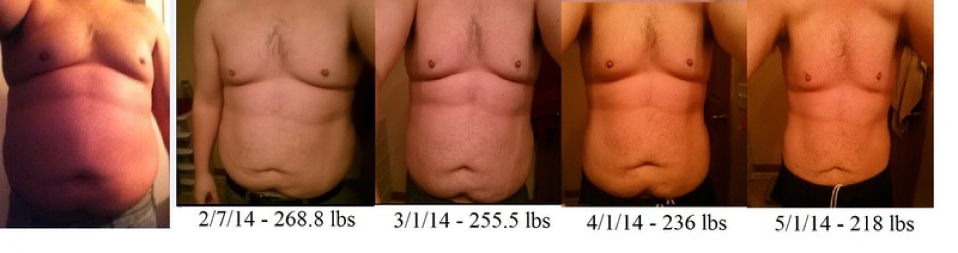 A picture of a 6'0" male showing a weight reduction from 310 pounds to 218 pounds. A net loss of 92 pounds.