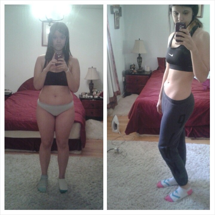 5'8 Female goes from 173lbs to 143lbs - (173cm, 79kg to 65kg) .