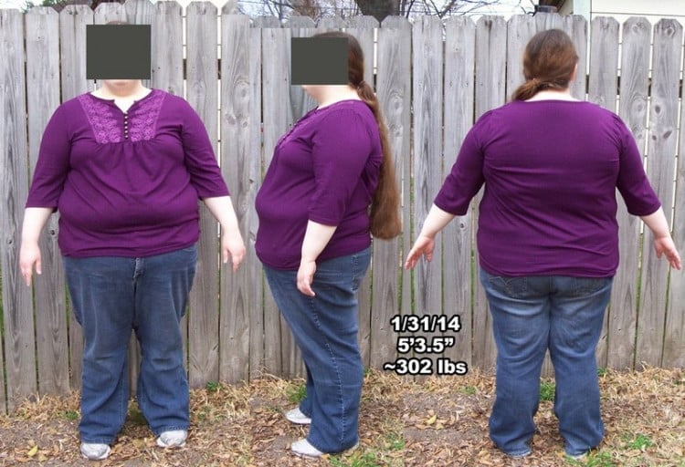 A progress pic of a 5'3" woman showing a weight reduction from 302 pounds to 292 pounds. A total loss of 10 pounds.