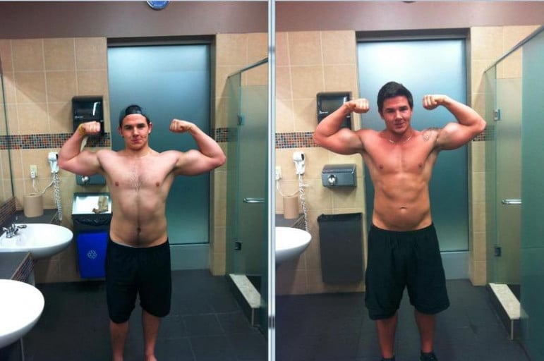 A before and after photo of a 6'1" male showing a weight reduction from 240 pounds to 233 pounds. A respectable loss of 7 pounds.