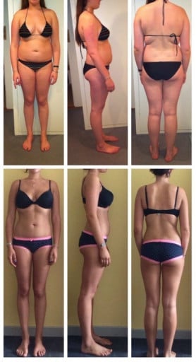 Before and After 25 lbs Fat Loss 5 foot 11 Female 181 lbs to 156 lbs