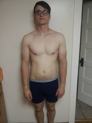 A before and after photo of a 5'11" male showing a snapshot of 167 pounds at a height of 5'11