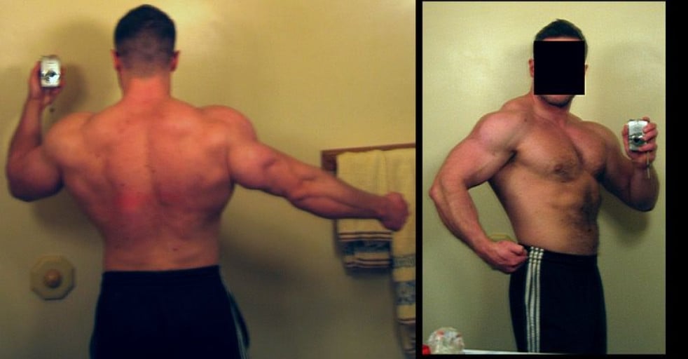 A before and after photo of a 5'7" male showing a weight cut from 213 pounds to 195 pounds. A net loss of 18 pounds.
